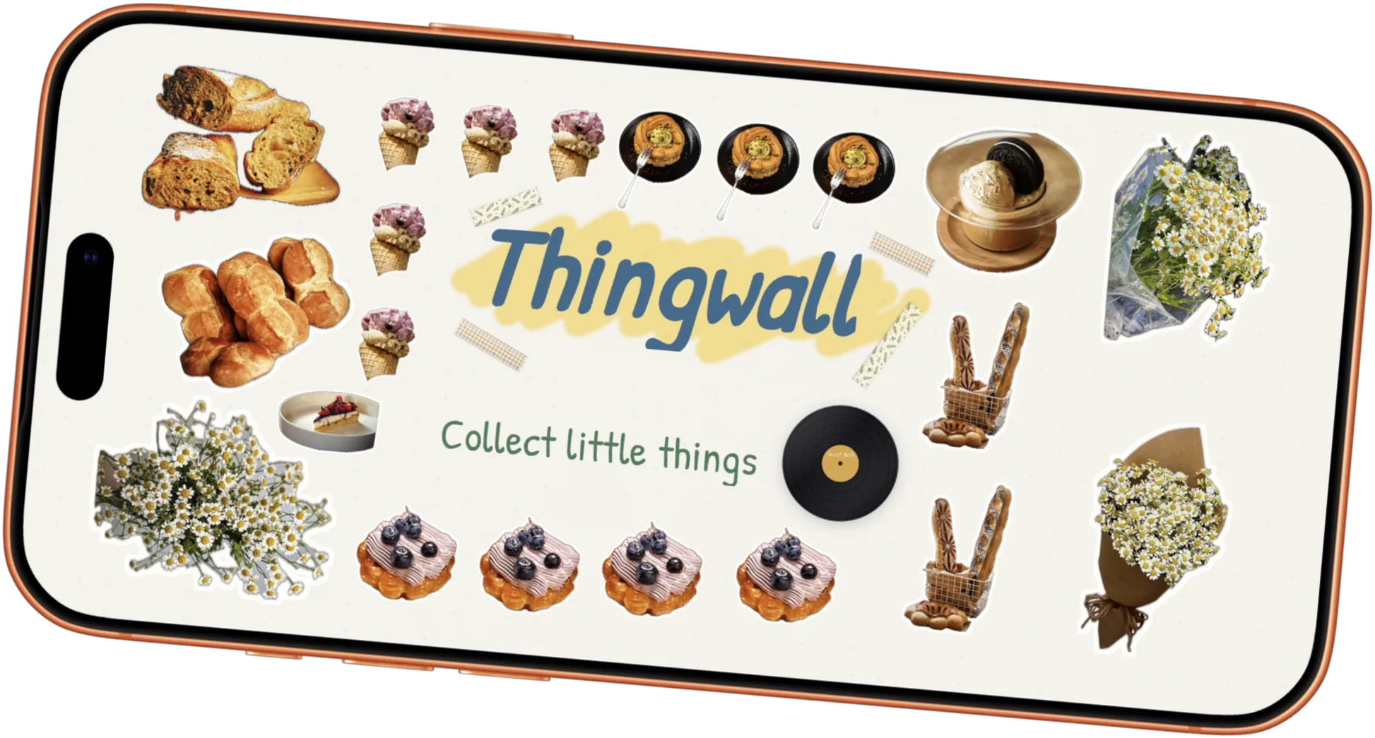 Thingwall canvas with stickers, photos, notes and tape